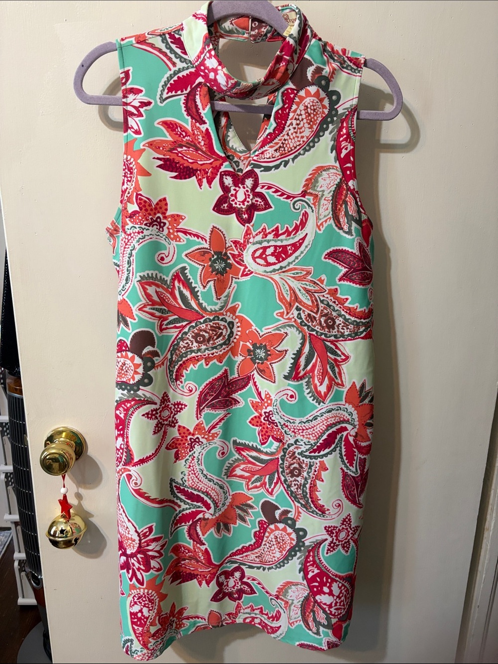 Aryeh Sleeveless Paisley Mini Dress in Mint, Coral and Fuchsia